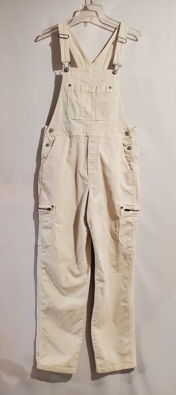 American Eagle Corduroy Utility Cargo Bib Overalls Size M Cream Classic Chore
